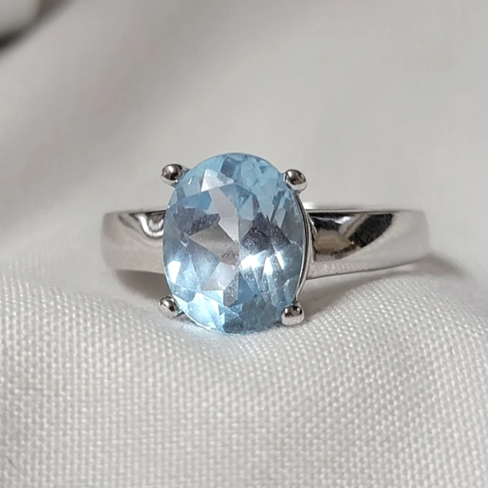 Sterling Silver Blue Topaz Solitaire Ring Signed ATI 925 China